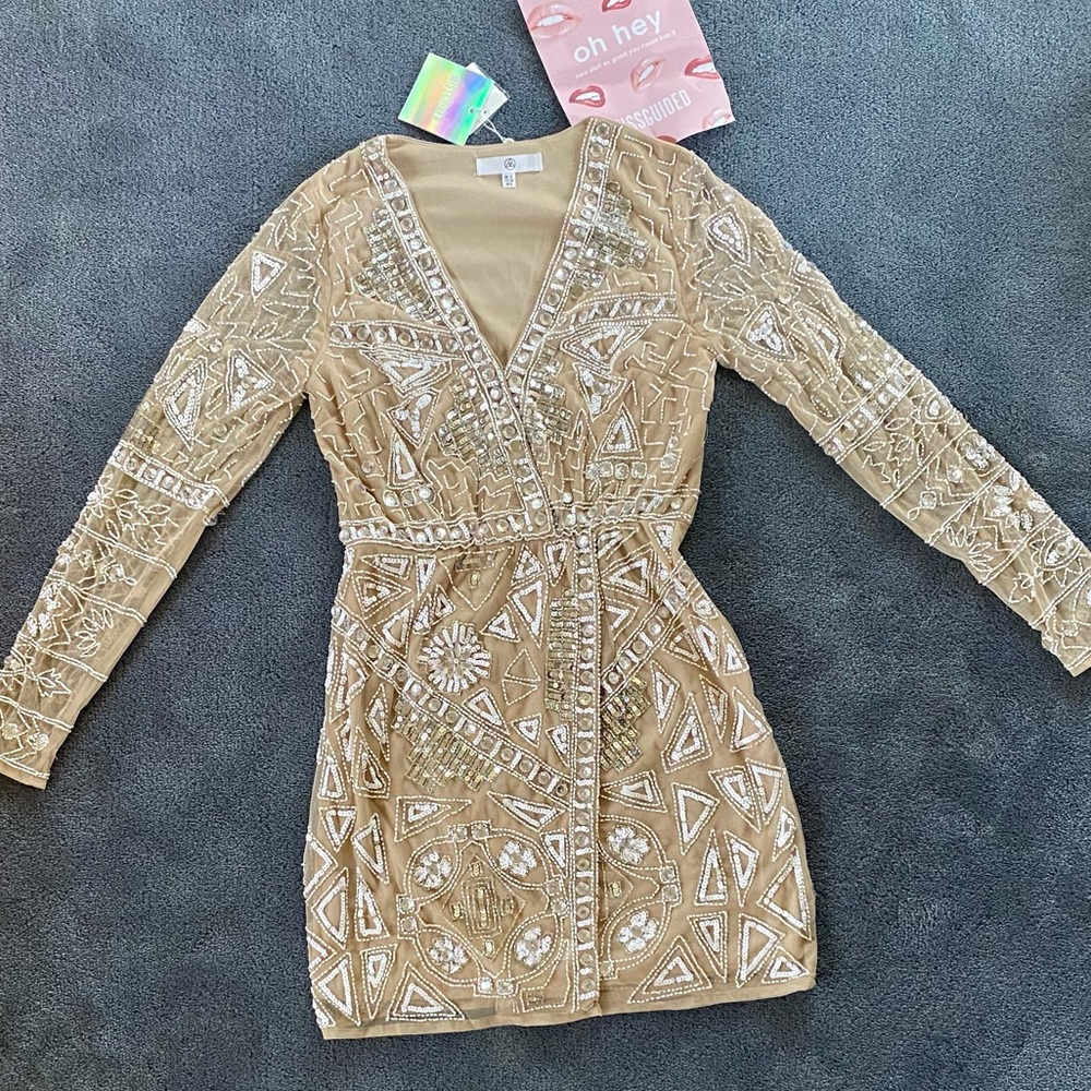 Missguided Premium Sequin Beaded Wrap Mini Dress